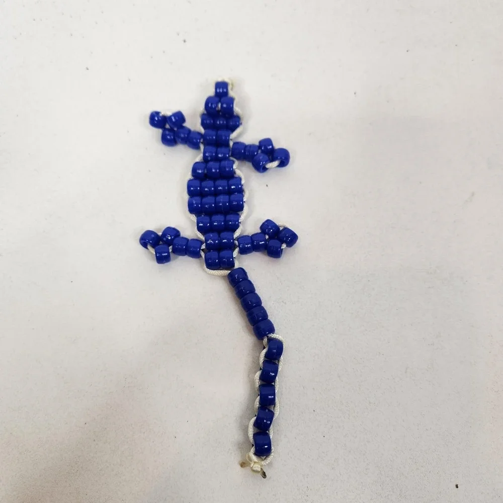 Handmade Pony Beaded Lizard Gecko Keychain Lot Of 5 Multi-Color Plastic Charms